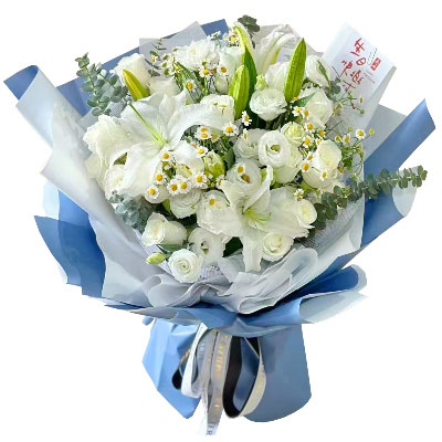 安庆11朵白玫瑰桔梗百合，爱永恒不息