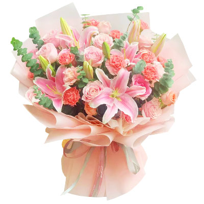 安庆11朵粉色康乃馨玫瑰百合，充满爱和温馨